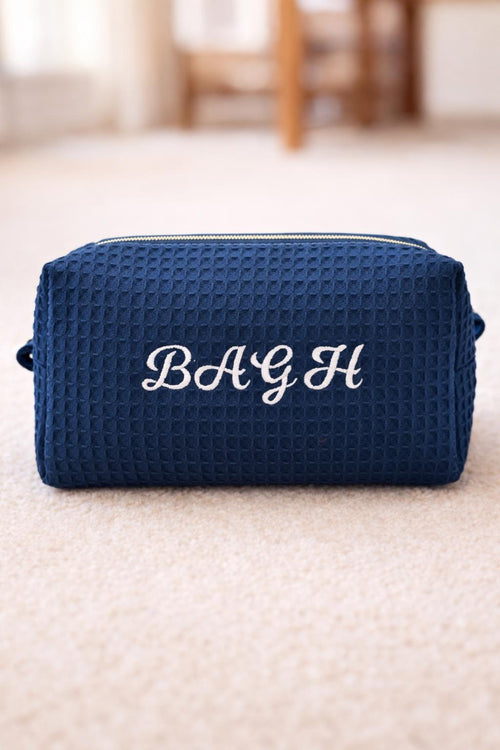 Custom Embroidered Waffle Makeup Bag | Personalized Cosmetic Pouch, Travel Toiletry Bag