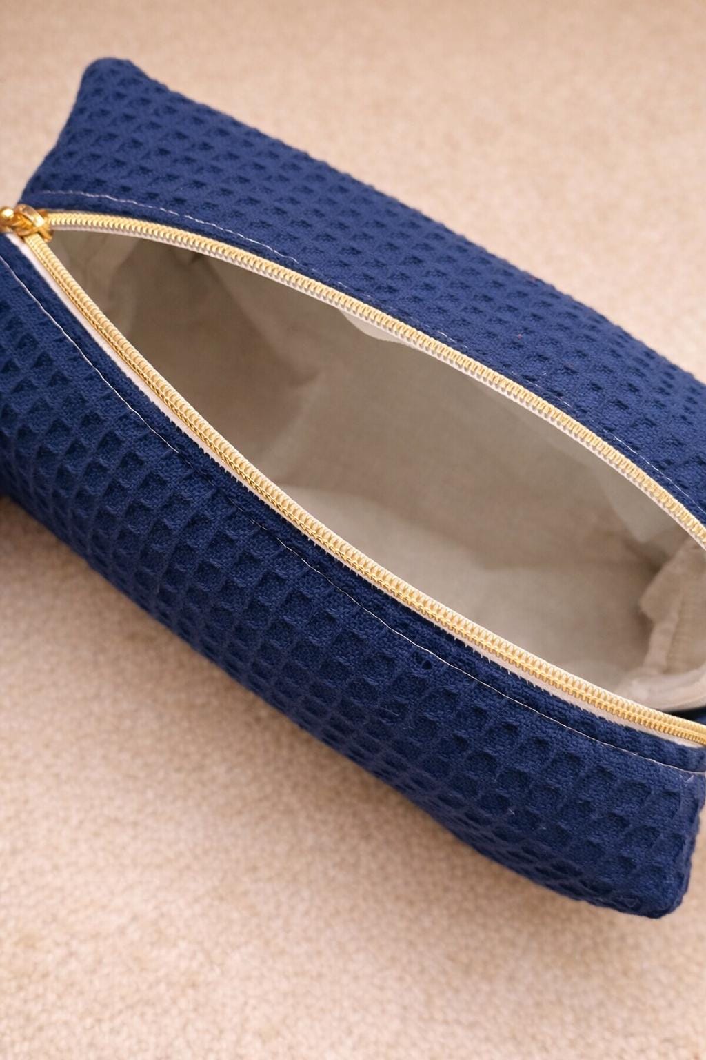 Custom Embroidered Waffle Makeup Bag | Personalized Cosmetic Pouch, Travel Toiletry Bag
