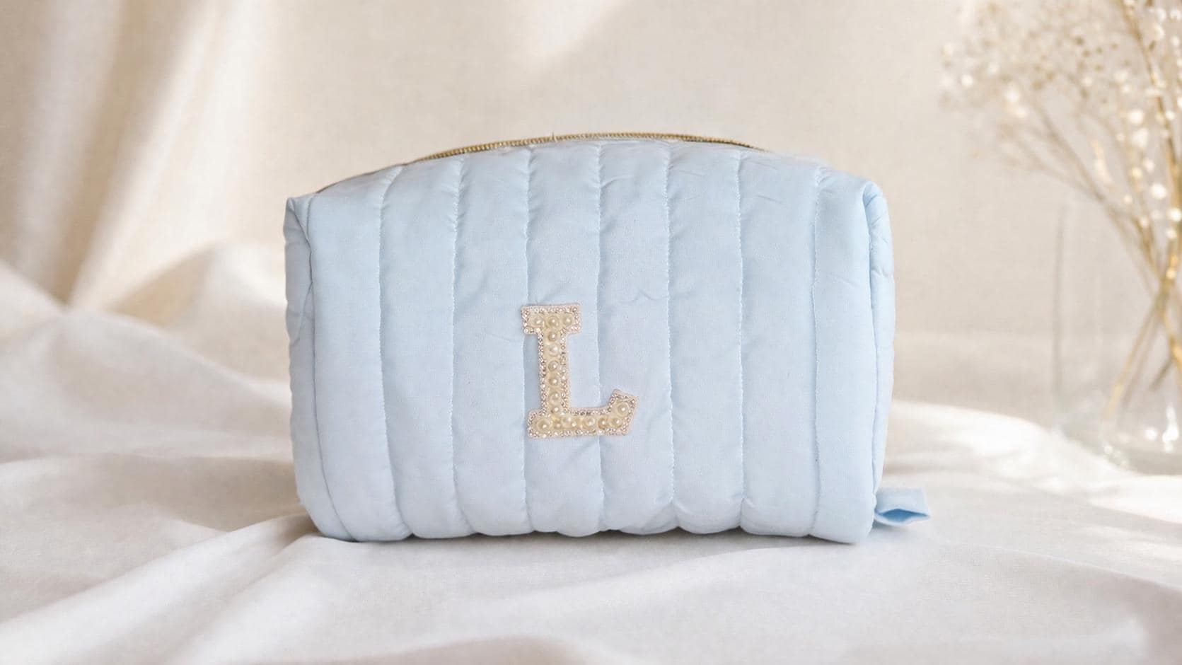 Personalized Quilted Makeup Bag, Puffy Cosmetic Pouch, Travel Toiletry Organizer
