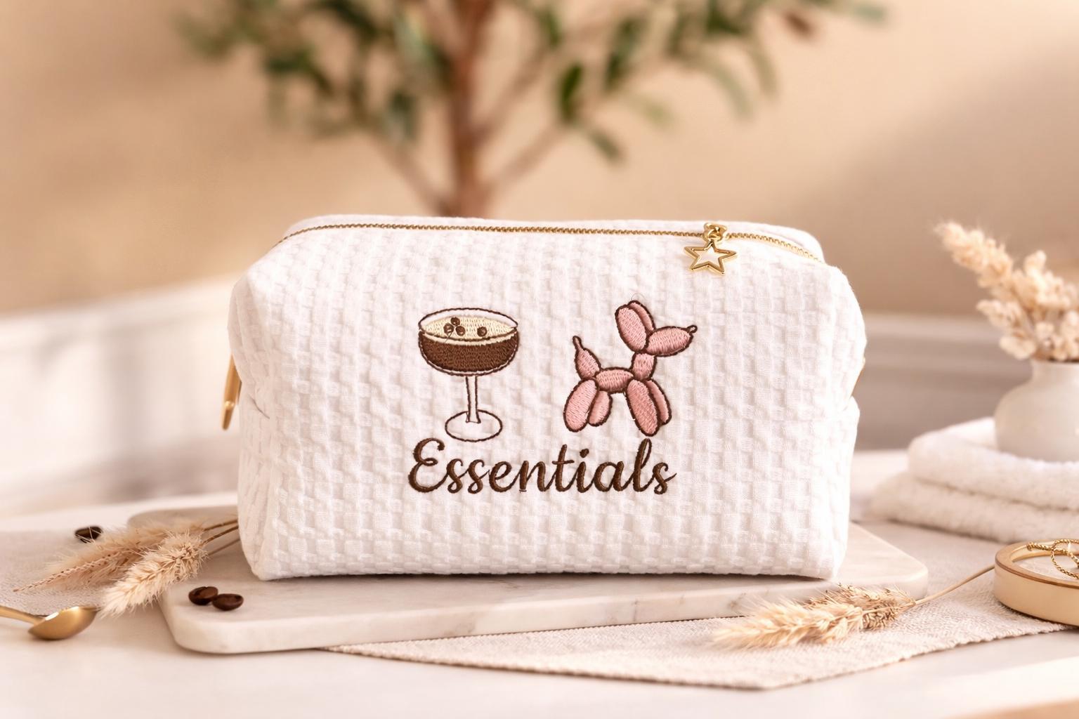 Custom Embroidered Waffle Makeup Bag | Personalized Cosmetic Pouch, Travel Toiletry Bag