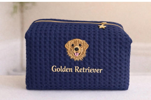 Personalized Dog Makeup Bag, Dog Mom Gift, Custom Dog Face Cosmetic Bag, Embroidered Pet Pouch, Dog Lover Gift, Waffle Cotton Makeup Bag